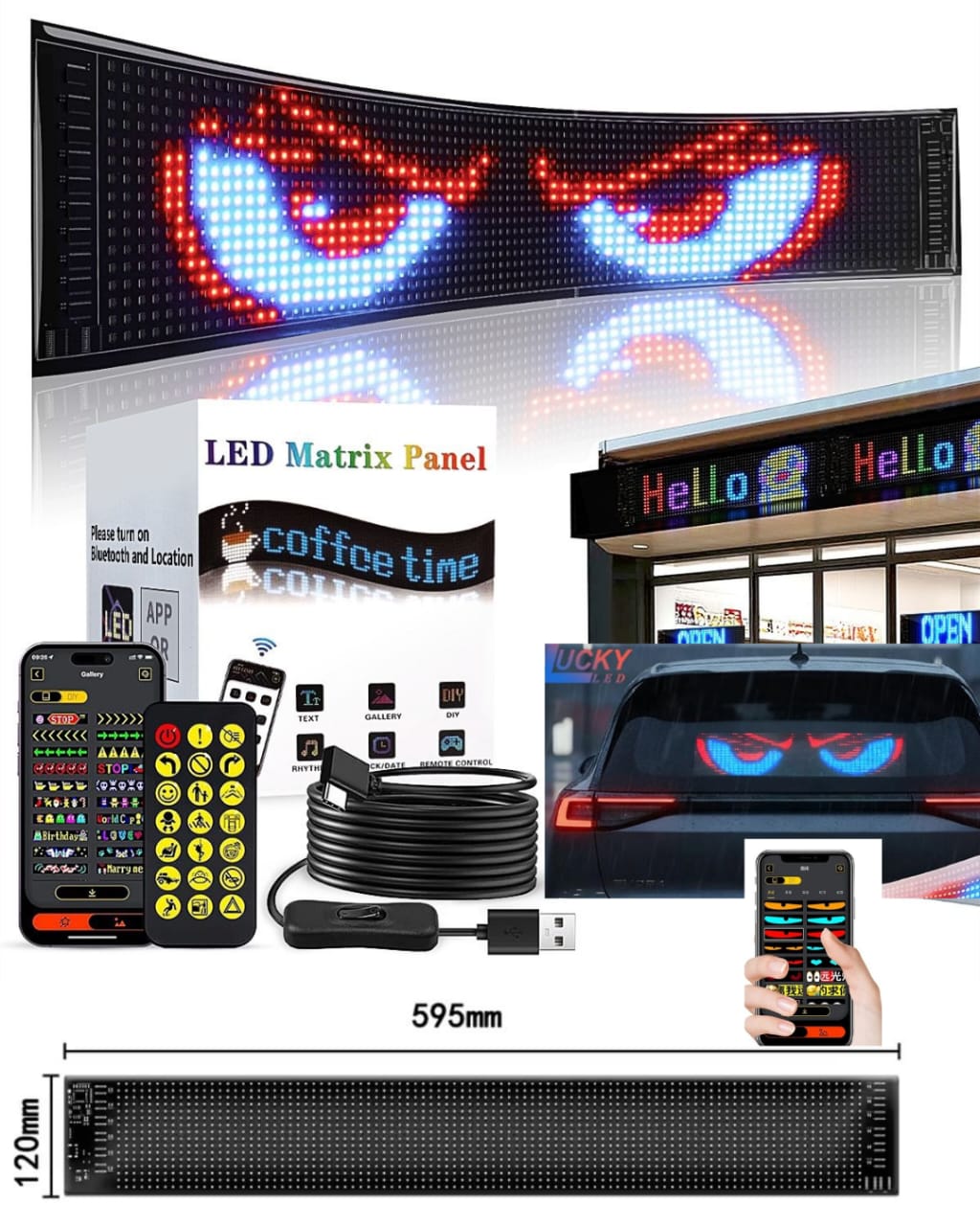 Devil Eyes Light - Painel LED Animado para Carro | Controle por App